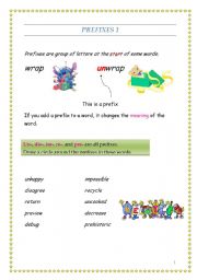 English worksheet: Word Formation prefixes for young learners. Answer key included