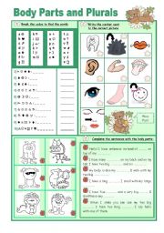 English Worksheet: Body Parts and Plurals