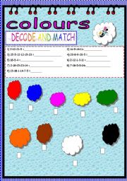 English worksheet: DECODING ACTIVITY:COLOURS