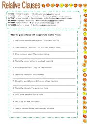 English Worksheet: RELATIVE CLAUSES exercises