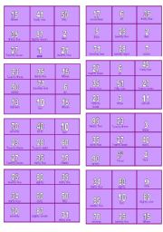 English Worksheet: bingo numbers part 1