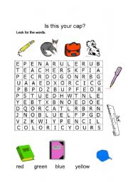English Worksheet: Is this your cap? Word Search