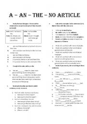 English Worksheet: Articles: a/an - the      Articles: a/an - the