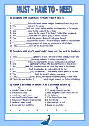 English Worksheet: MUST-  HAVE TO -  NEED