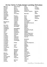 English worksheet: Action verbs to help design Learning Outcomes