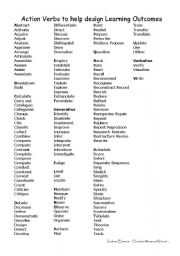 English Worksheet: Action verbs to help design Learning Outcomes