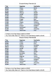 English worksheet: railways timetable