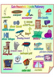 English Worksheet: Cute Household Objects Pictionary **fully editable