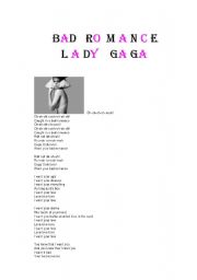 English worksheet: BAD ROMANCE