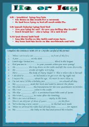 English Worksheet: LIE or LAY