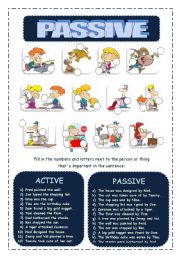 English Worksheet: PASSIVE AND ACTIVE - match sentences and pictures