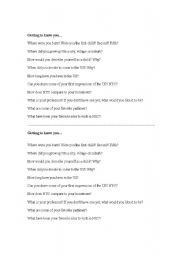 English Worksheet: Getting to Know you Discussion Questions