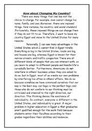 English worksheet: essay about  How about Changing My Country?