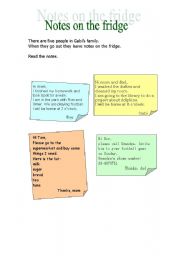English Worksheet: Notes on the fridge