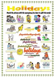 English Worksheet: Holidays / vacations vocabulary (word mosaic included)