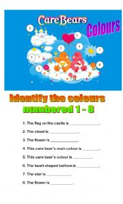 English worksheet: Care Bear Colours