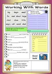 English Worksheet: Working with words