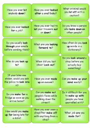English Worksheet: Phrasal verbs - question cards