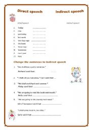 English Worksheet: direct and indirect speech