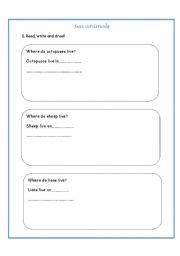 English worksheet: where do animals live?