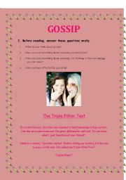 English Worksheet: Reading Activity about Gossip