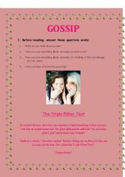 English Worksheet: Reading Activity about Gossip