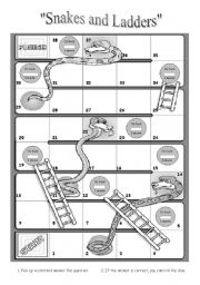 English Worksheet: Snakes and Ladders boardgame