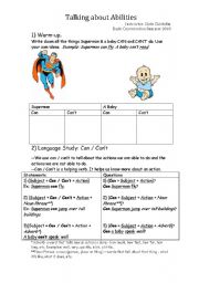 English Worksheet: Talking about Abilities using CAN / CANT Modal Auxiliary Verbs