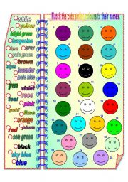 English Worksheet: Cute Smiley Colours- Matching ** fully editable