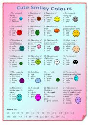 English Worksheet: Quiz on Cute Smiley Colours ** fully editable