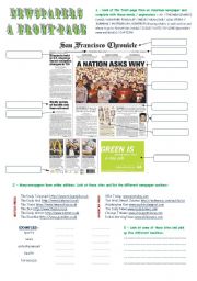 English Worksheet: The front page of a newspaper