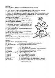 English Worksheet: some phrasal verbs (pre exercise for a text 