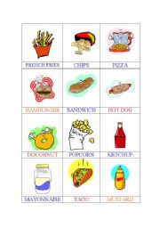 English Worksheet: FAST FOOD - MEMORY GAME/PELMANISM 3/6