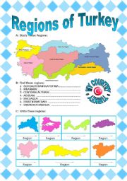 English Worksheet: REGIONS OF TURKEY (1/2)