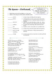 English Worksheet: Song: The Reason by Hoobastank and word/definition match