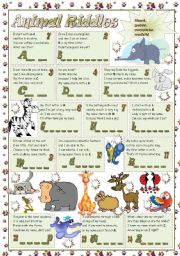 English Worksheet: ANIMAL RIDDLES