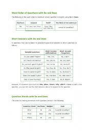 English Worksheet: Word Order of Questions and Short Answers with Do and Does