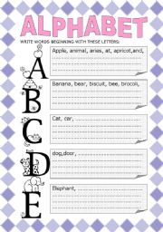 English Worksheet: ALPHABET - WRITING ACTIVITY (5 PAGES )  (editable)