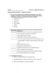 English Worksheet: The Lion King - part I