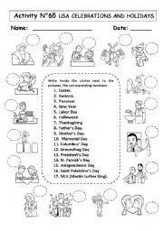 English Worksheet: USA CELEBRATIONS AND HOLIDAYS