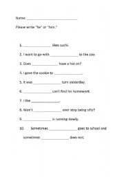 English worksheet: He or Him?