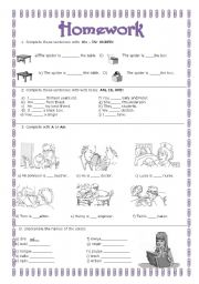 Prepositions of place, verb to be, article and colors