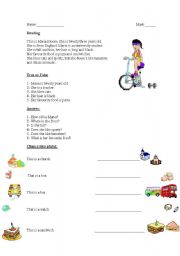 English worksheet: reading and plurals