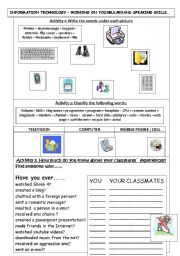 English Worksheet: iNFORMATION tECHNOLOGY - COMPUTERS AND CELLS