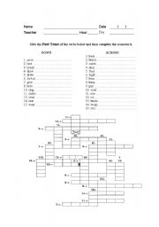 English Worksheet: Simple Past (Crossword)