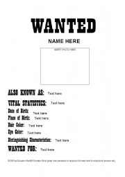 English Worksheet: wanted ad template