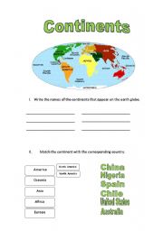 Continents - ESL worksheet by Ladylore
