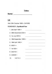 English Worksheet: Dates Worksheet