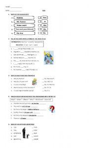 TEST --> Personal Pronouns, Verb to be, Question words, adjectives