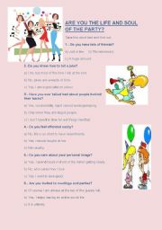 English Worksheet: Are  you the life and soul of the party?